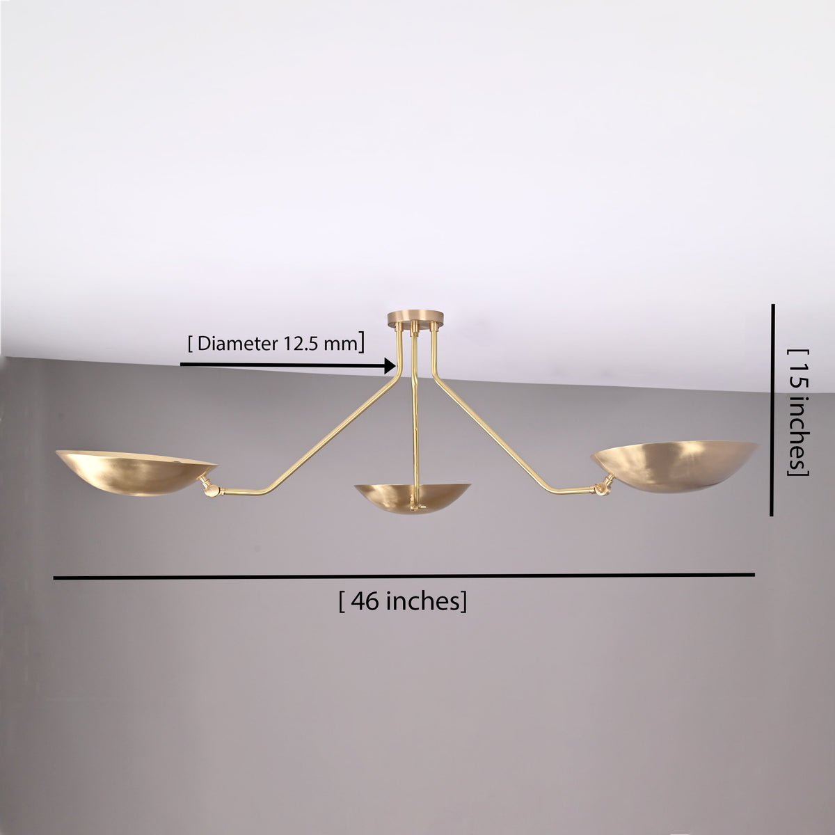 Industrial Brass Made, 3 Arm Elegant Brass Semi Ceiling Flush Light Pendant Mid Century Chandelier Flush Mount Ceiling Light No Shadow Ambient no-Glare Lamp