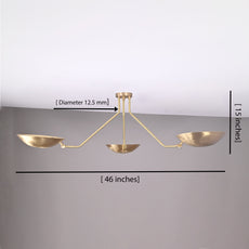 Industrial Brass Made, 3 Arm Elegant Brass Semi Ceiling Flush Light Pendant Mid Century Chandelier Flush Mount Ceiling Light No Shadow Ambient no-Glare Lamp