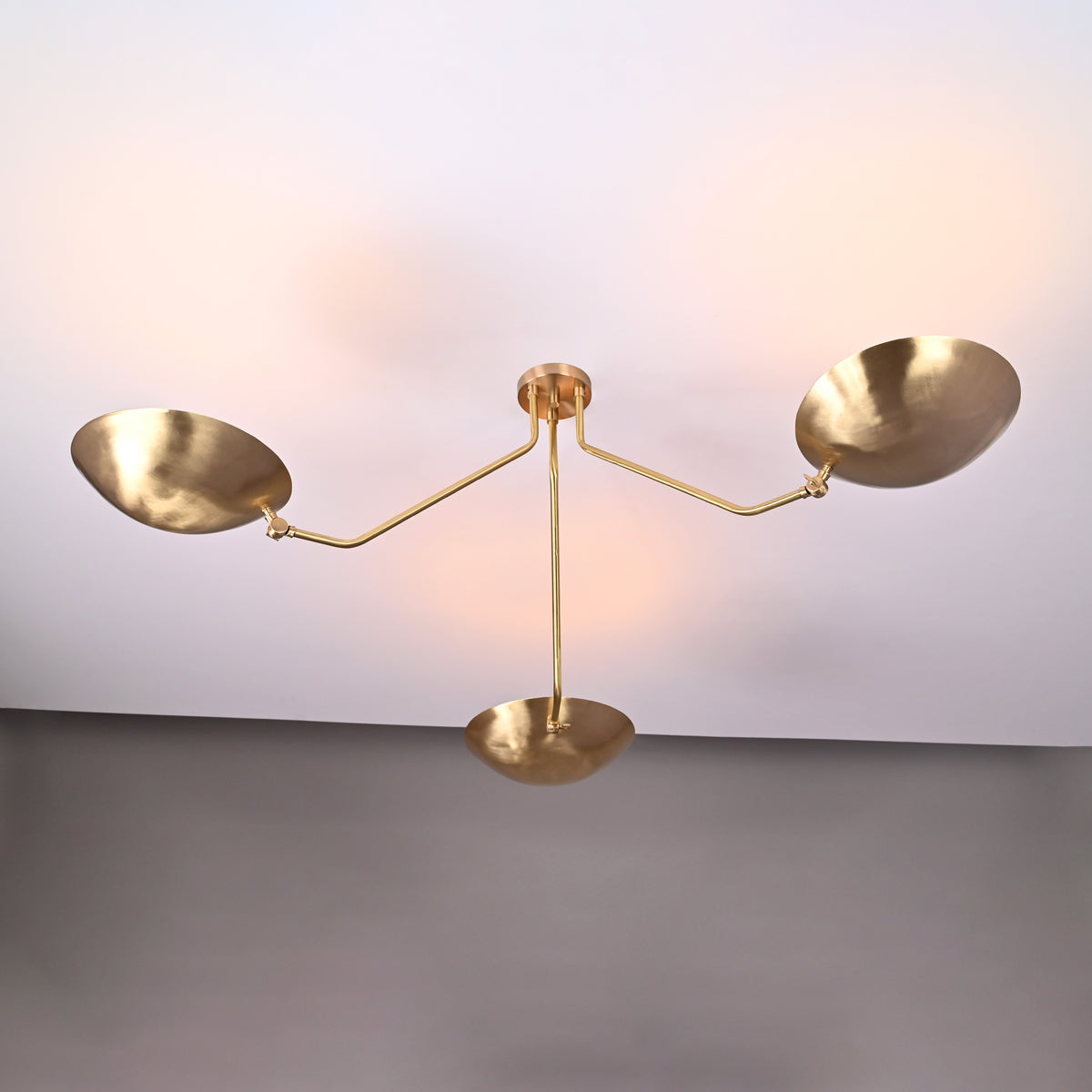 Industrial Brass Made, 3 Arm Elegant Brass Semi Ceiling Flush Light Pendant Mid Century Chandelier Flush Mount Ceiling Light No Shadow Ambient no-Glare Lamp