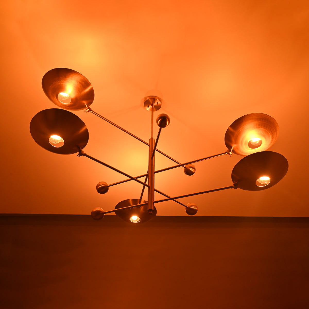 Five-Light Sculptural Brass Chandelier – Handcrafted Mid-Century Modern Luxury Ceiling Light | Custom Size & Finish - 32307