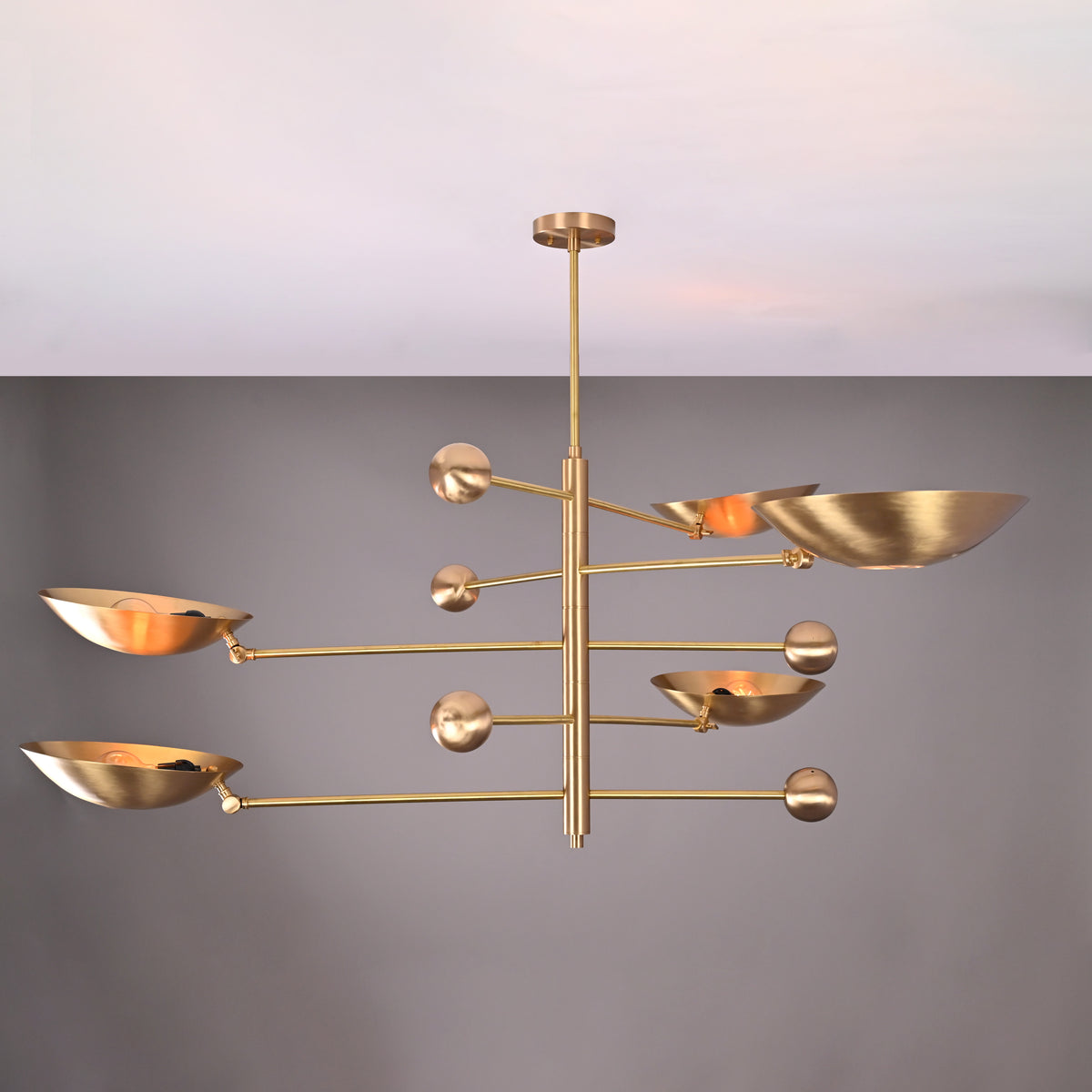 Five-Light Sculptural Brass Chandelier – Handcrafted Mid-Century Modern Luxury Ceiling Light | Custom Size & Finish - 32307