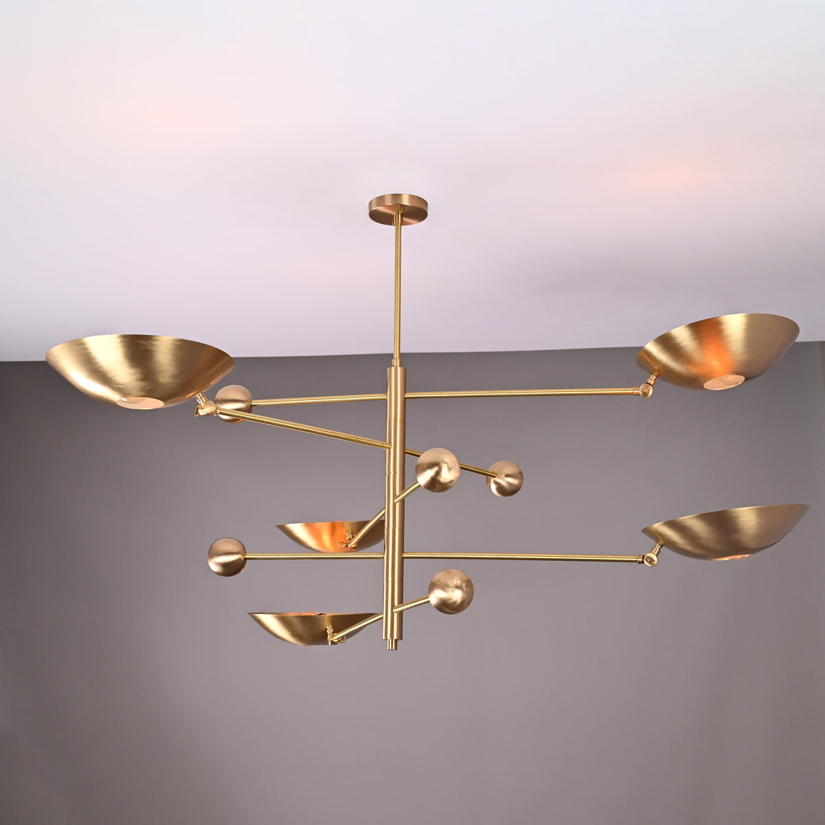 Five-Light Sculptural Brass Chandelier – Handcrafted Mid-Century Modern Luxury Ceiling Light | Custom Size & Finish - 32307