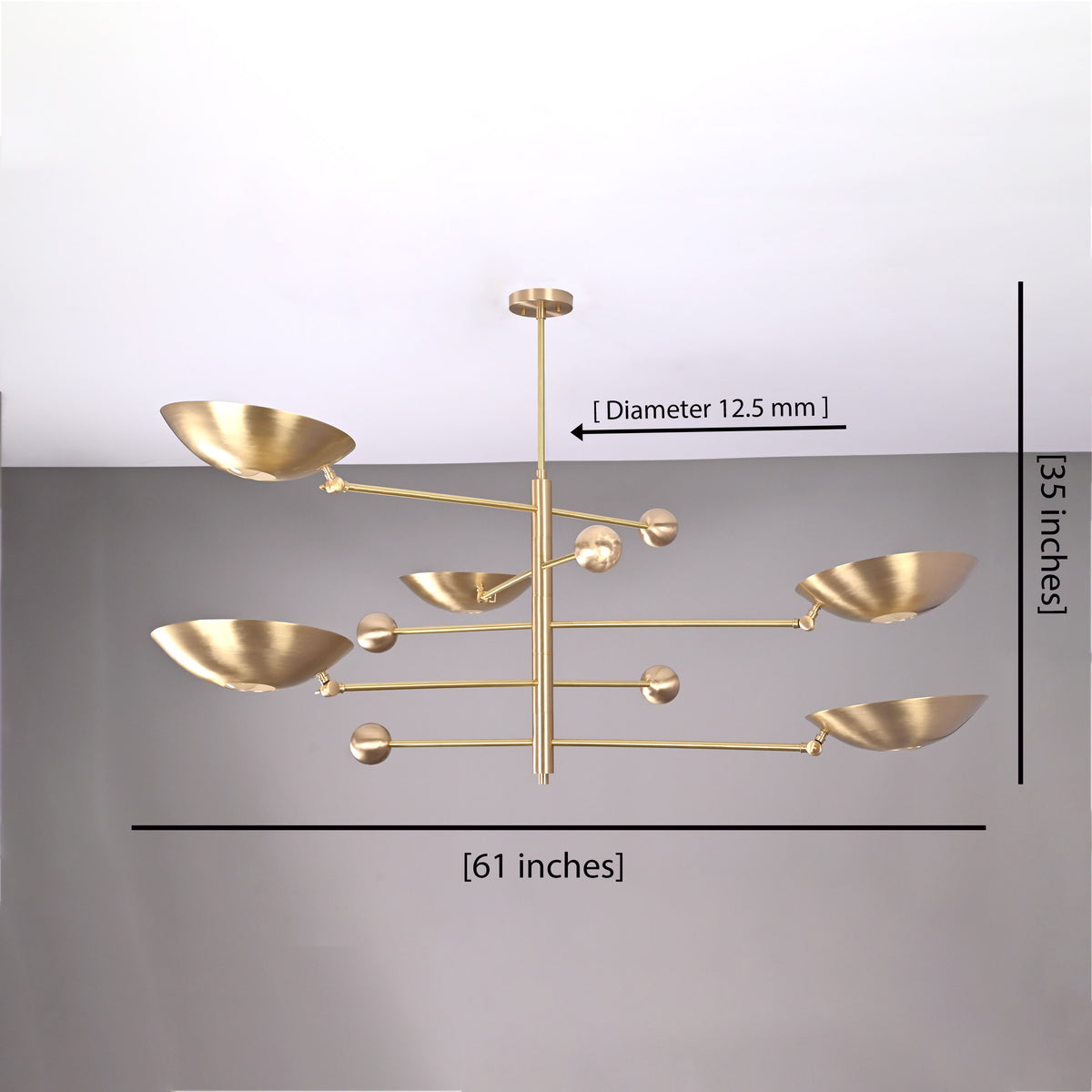 Five-Light Sculptural Brass Chandelier – Handcrafted Mid-Century Modern Luxury Ceiling Light | Custom Size & Finish - 32307