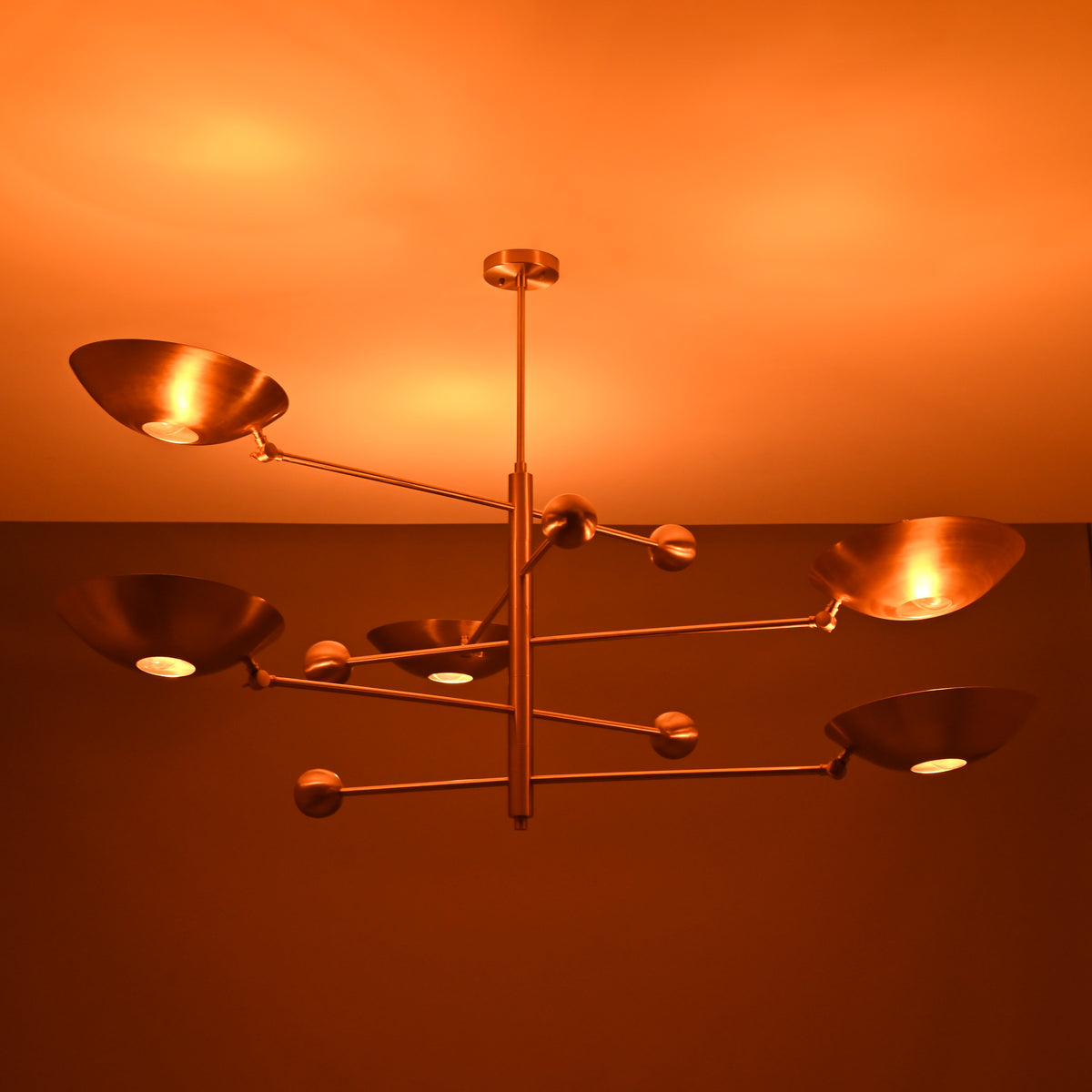 Five-Light Sculptural Brass Chandelier – Handcrafted Mid-Century Modern Luxury Ceiling Light | Custom Size & Finish - 32307