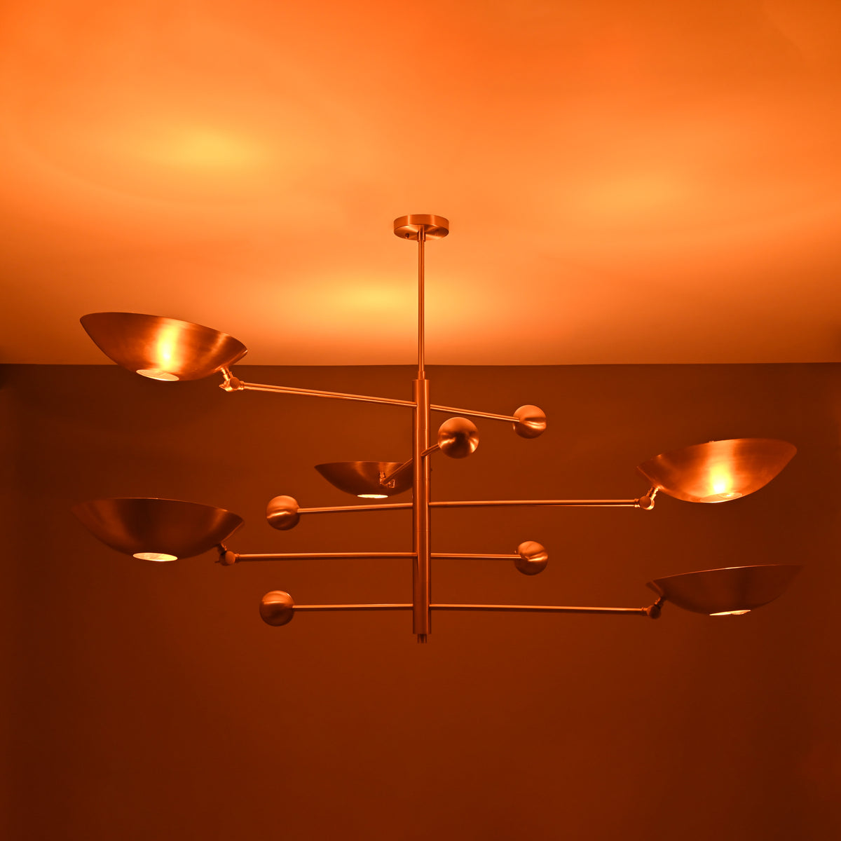 Five-Light Sculptural Brass Chandelier – Handcrafted Mid-Century Modern Luxury Ceiling Light | Custom Size & Finish - 32307