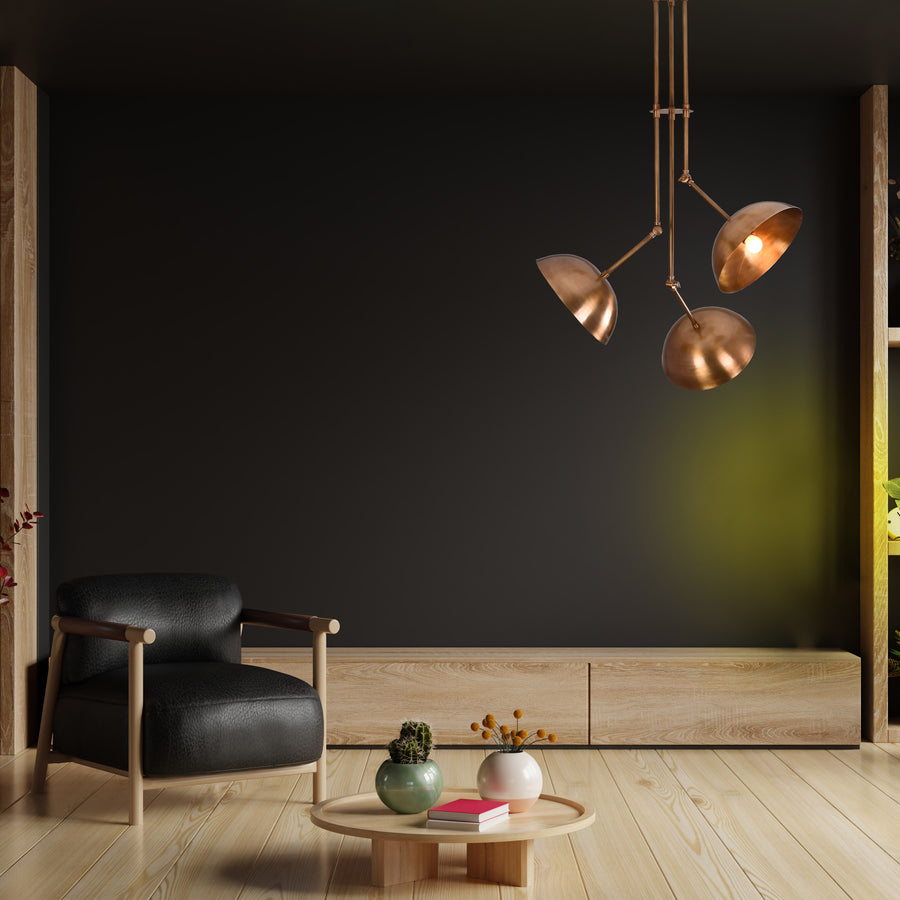 Handcrafted Modern Brass 3-Light Chandelier | Custom Finishes Mid-Century Style Ceiling Light Fixture - 32310