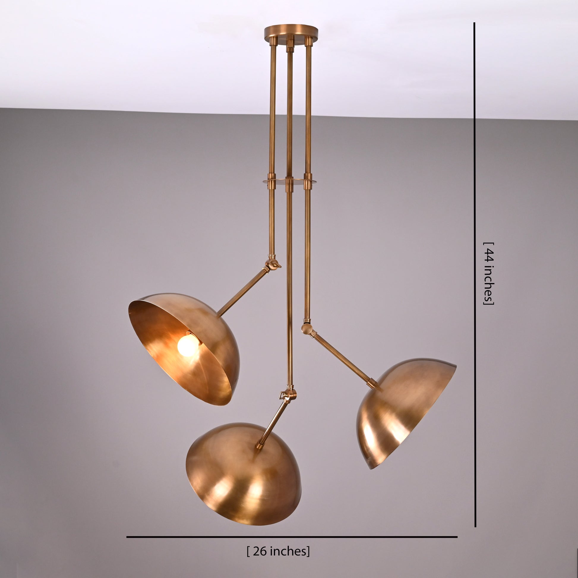 Handcrafted Modern Brass 3-Light Chandelier | Custom Finishes Mid-Century Style Ceiling Light Fixture - 32310