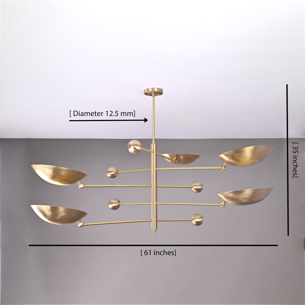 5-Light Uplight Brass Chandelier – Custom Handmade Mid-Century Modern Sculptural Ceiling Light |  - 32312