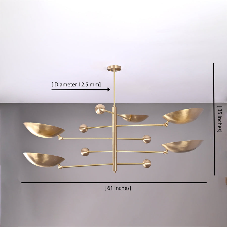 5-Light Uplight Brass Chandelier – Custom Handmade Mid-Century Modern Sculptural Ceiling Light |  - 32312