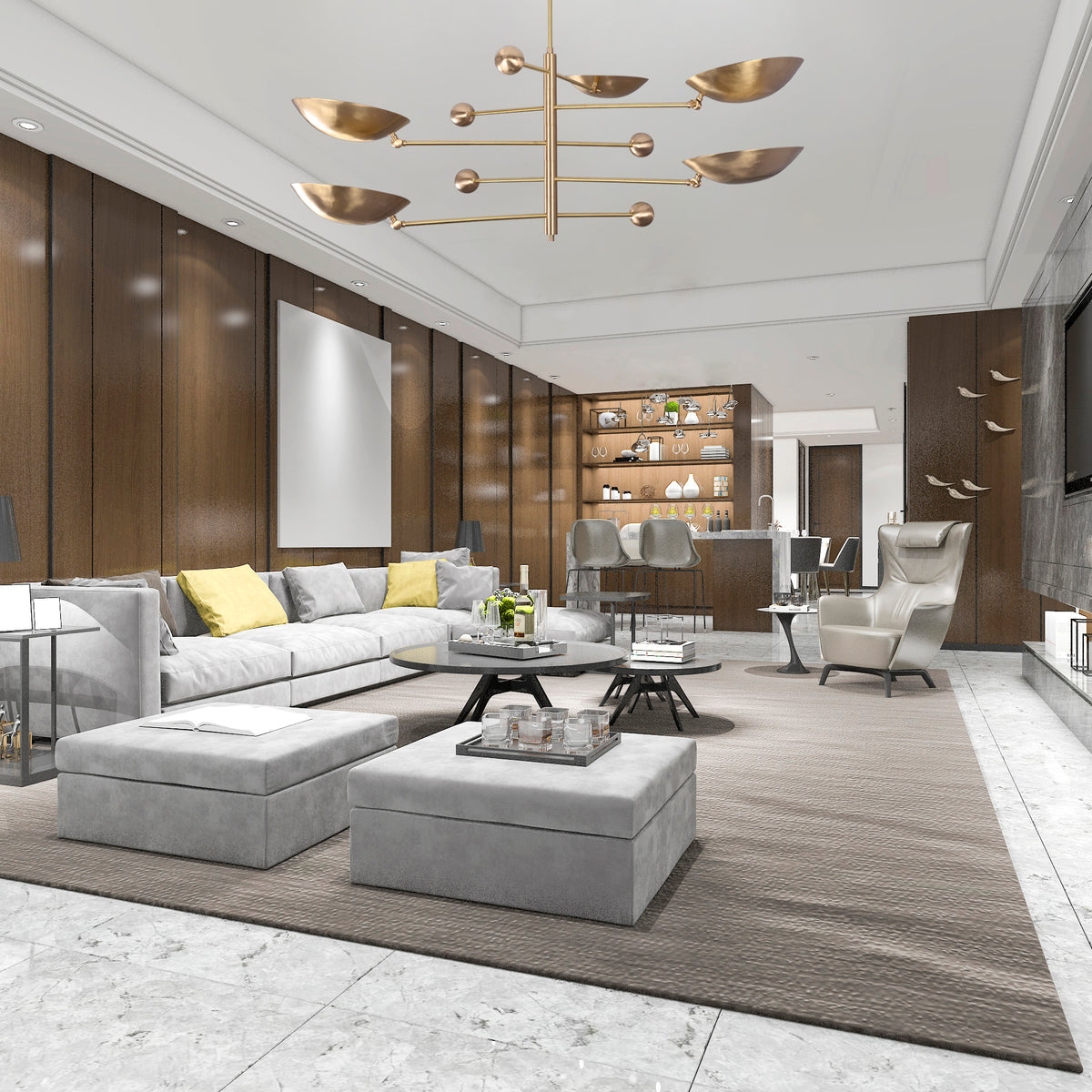 5-Light Uplight Brass Chandelier – Custom Handmade Mid-Century Modern Sculptural Ceiling Light |  - 32312