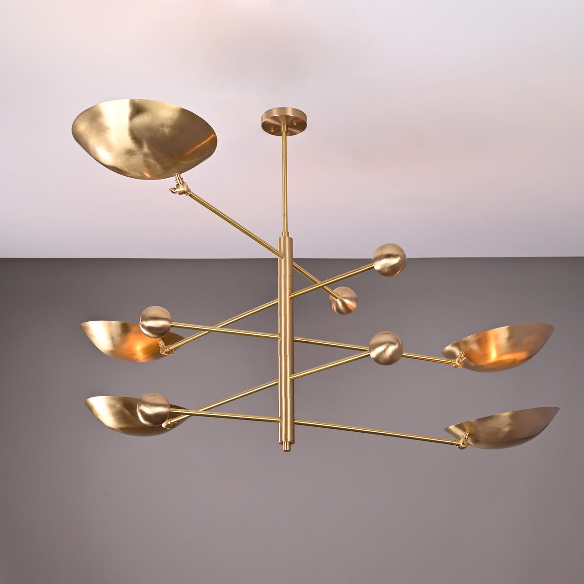 5-Light Uplight Brass Chandelier – Custom Handmade Mid-Century Modern Sculptural Ceiling Light |  - 32312