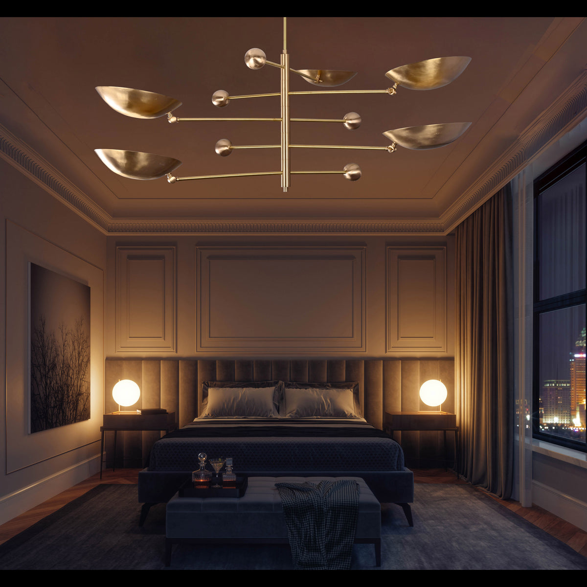 5-Light Uplight Brass Chandelier – Custom Handmade Mid-Century Modern Sculptural Ceiling Light |  - 32312