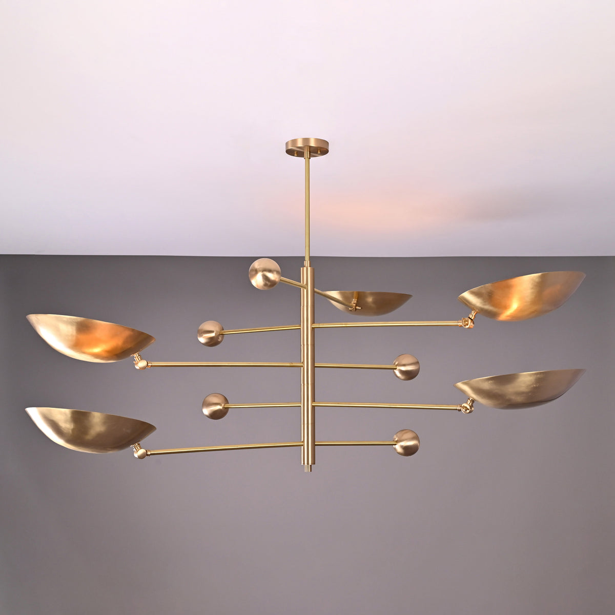 5-Light Uplight Brass Chandelier – Custom Handmade Mid-Century Modern Sculptural Ceiling Light |  - 32312