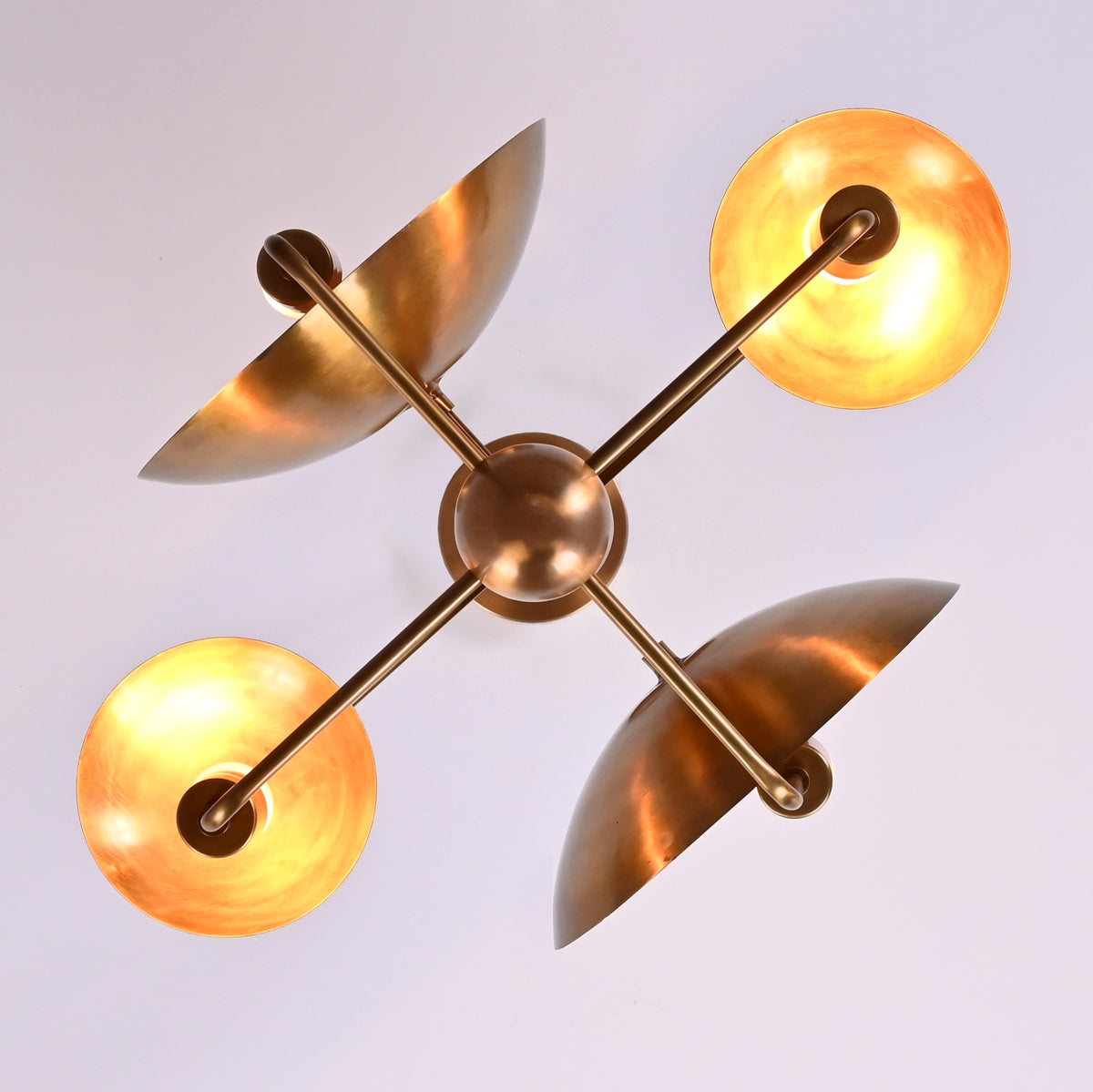 8-Light Full Brass Geometric Chandelier – Custom Modern Ceiling Pendant with Sculptural Bowl Shades |  - 32313
