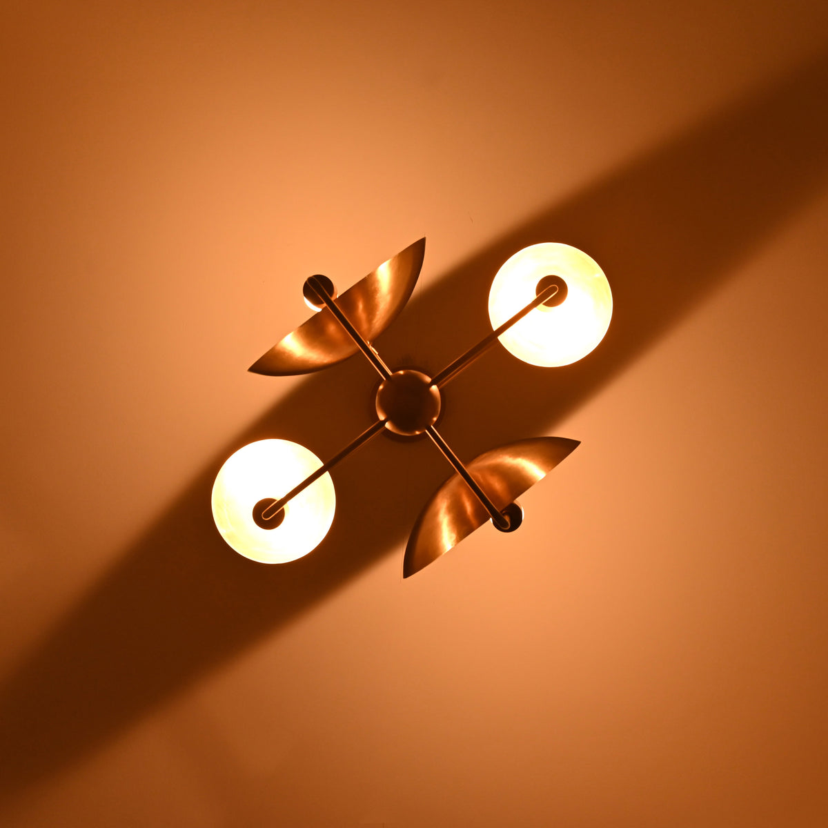 8-Light Full Brass Geometric Chandelier – Custom Modern Ceiling Pendant with Sculptural Bowl Shades |  - 32313