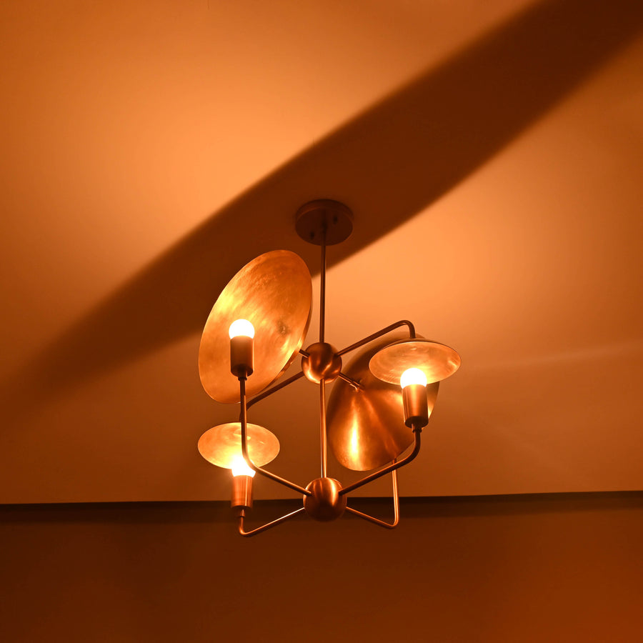 8-Light Full Brass Geometric Chandelier – Custom Modern Ceiling Pendant with Sculptural Bowl Shades |  - 32313