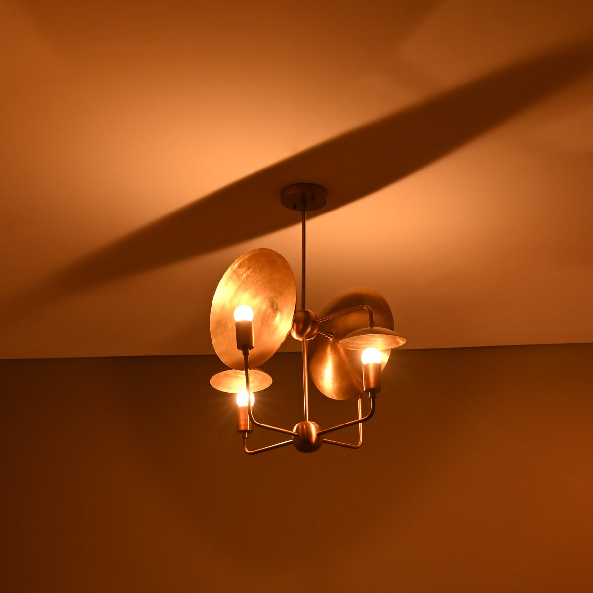 8-Light Full Brass Geometric Chandelier – Custom Modern Ceiling Pendant with Sculptural Bowl Shades |  - 32313