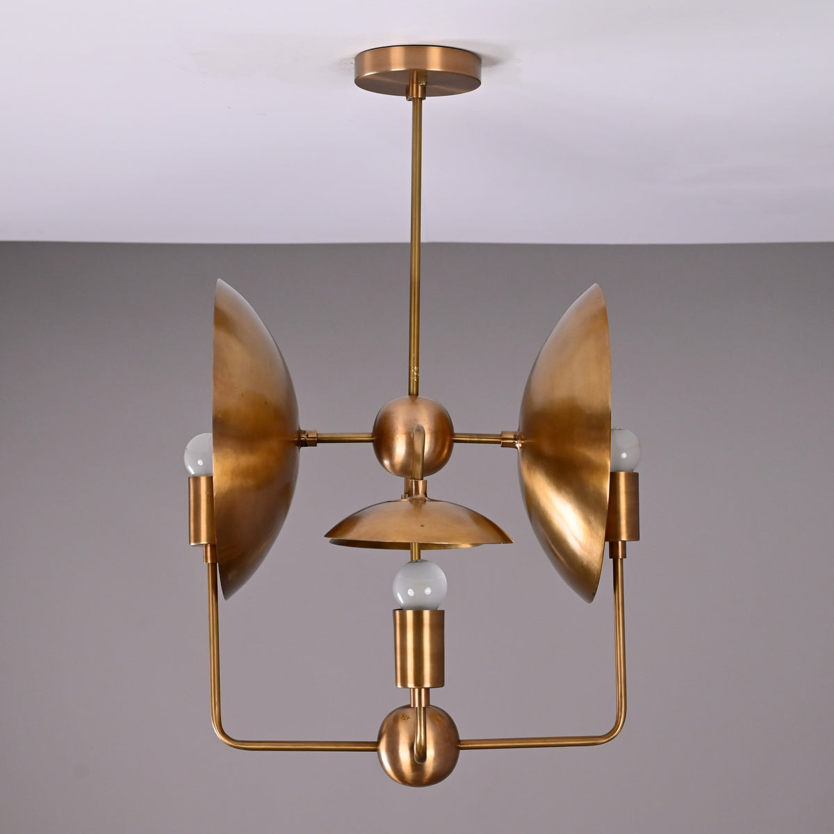 8-Light Full Brass Geometric Chandelier – Custom Modern Ceiling Pendant with Sculptural Bowl Shades |  - 32313