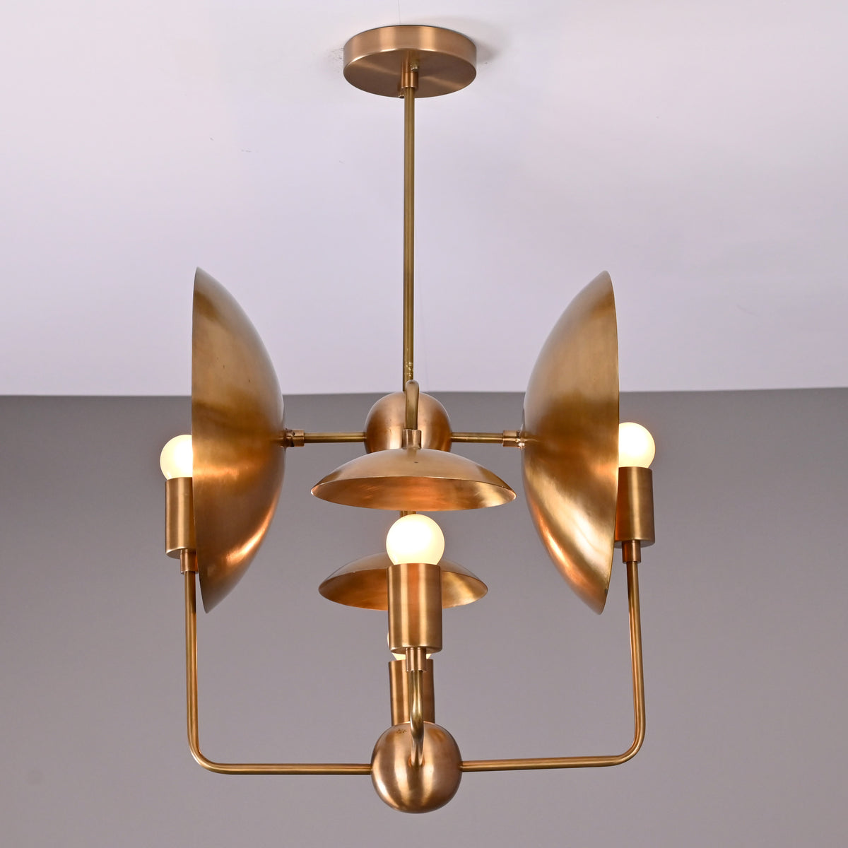 8-Light Full Brass Geometric Chandelier – Custom Modern Ceiling Pendant with Sculptural Bowl Shades |  - 32313
