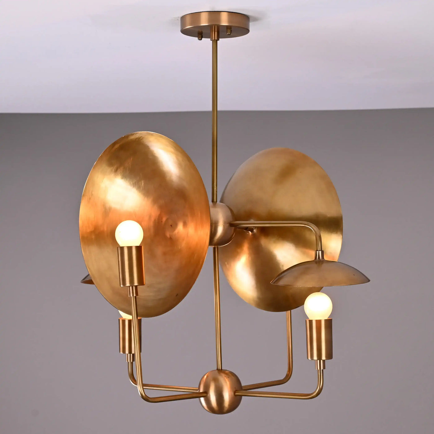 8-Light Full Brass Geometric Chandelier – Custom Modern Ceiling Pendant with Sculptural Bowl Shades |  - 32313