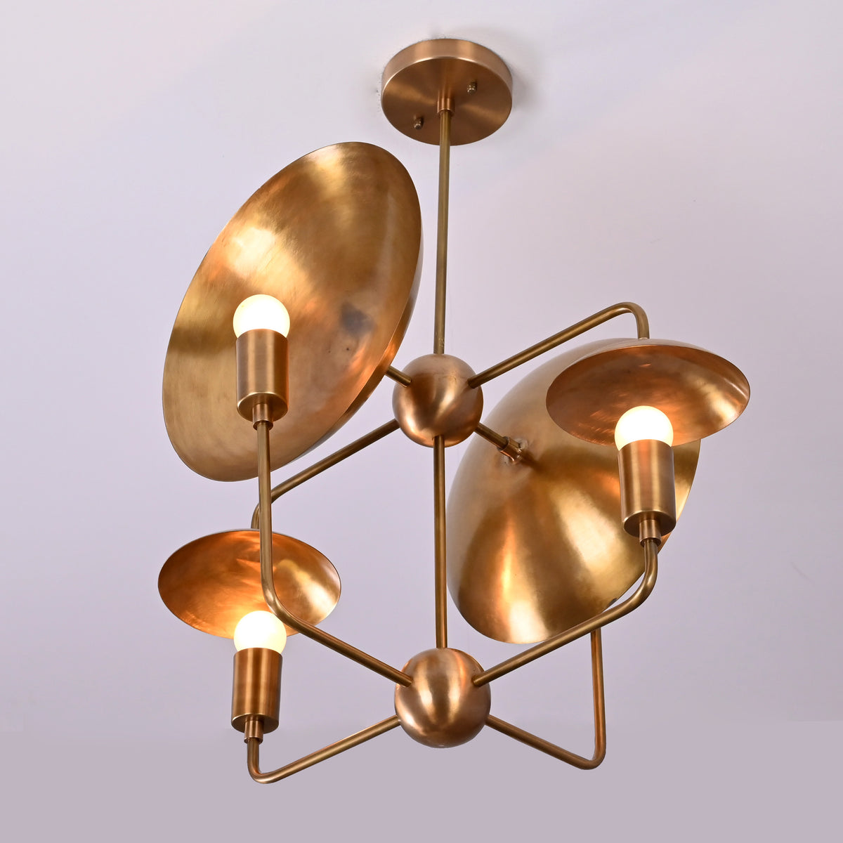 8-Light Full Brass Geometric Chandelier – Custom Modern Ceiling Pendant with Sculptural Bowl Shades |  - 32313