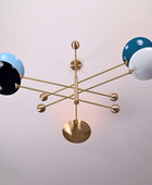 Large 5 Bulbs Brass Orbital Ambient Color Chandelier, Brass Colorful Pendant Lamp 62 inches Wide- 32314