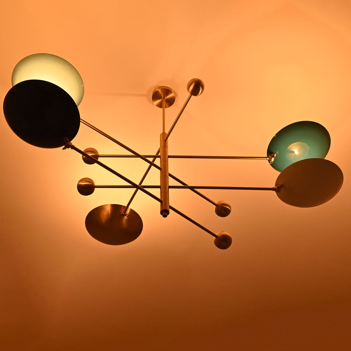 5-Light Uplight Brass Chandelier – Custom Handmade Mid-Century Modern Sculptural Ceiling Light |  - 32314