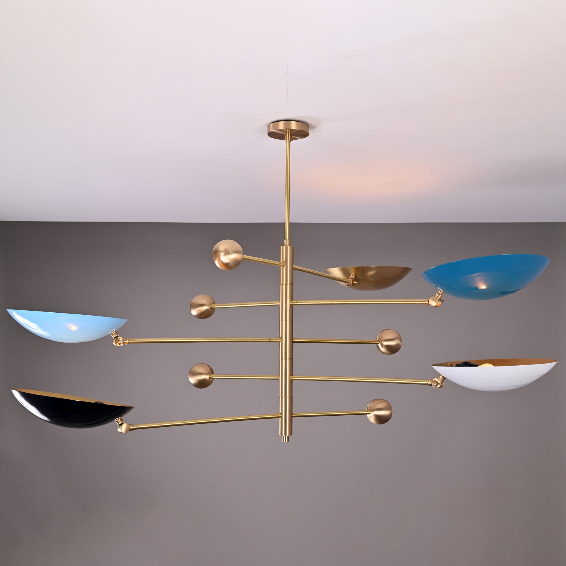 Large 5 Bulbs Brass Orbital Ambient Color Chandelier, Brass Colorful Pendant Lamp 62 inches Wide- 32314