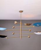 Large 5 Bulbs Brass Orbital Ambient Color Chandelier, Brass Colorful Pendant Lamp 62 inches Wide- 32314