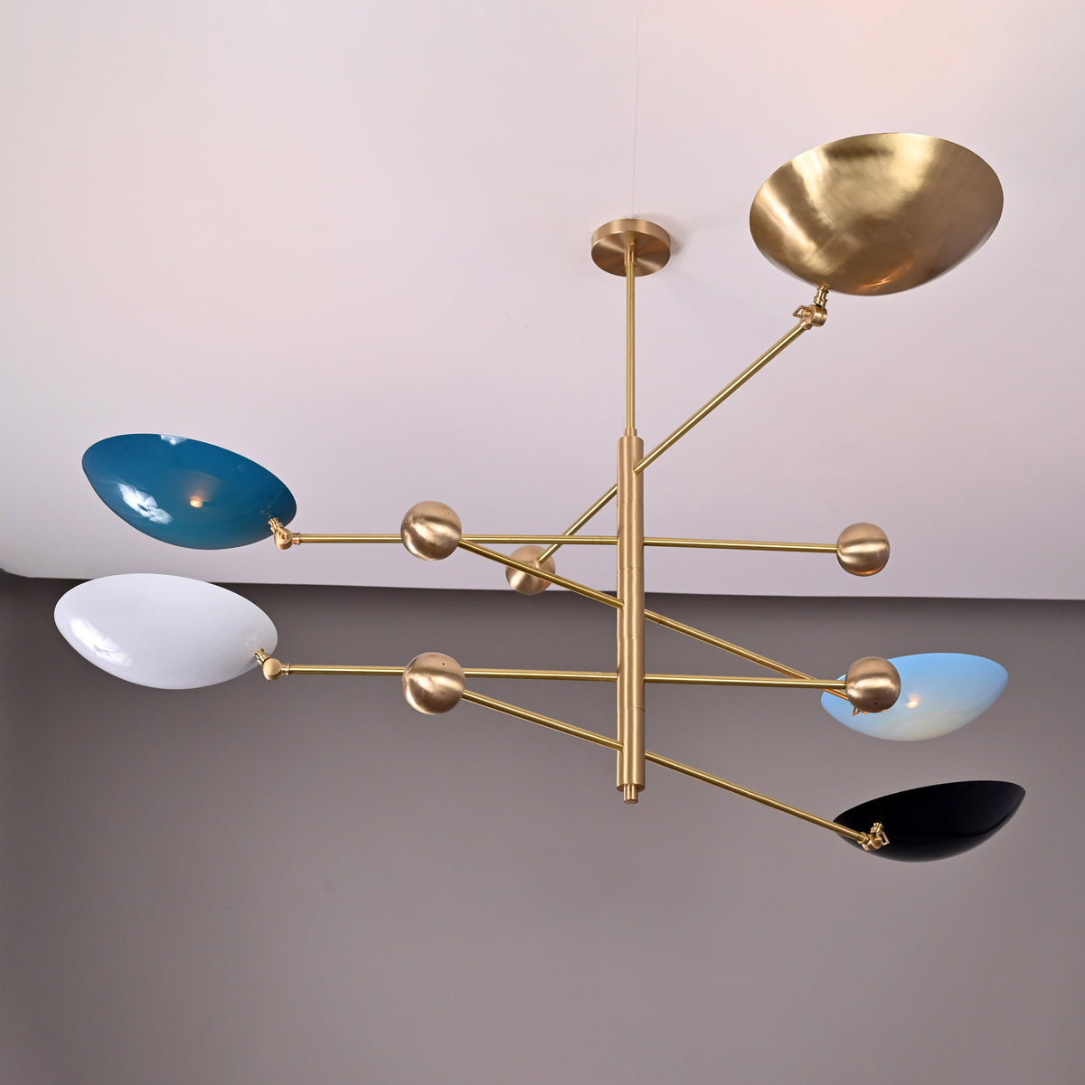 5-Light Uplight Brass Chandelier – Custom Handmade Mid-Century Modern Sculptural Ceiling Light |  - 32314