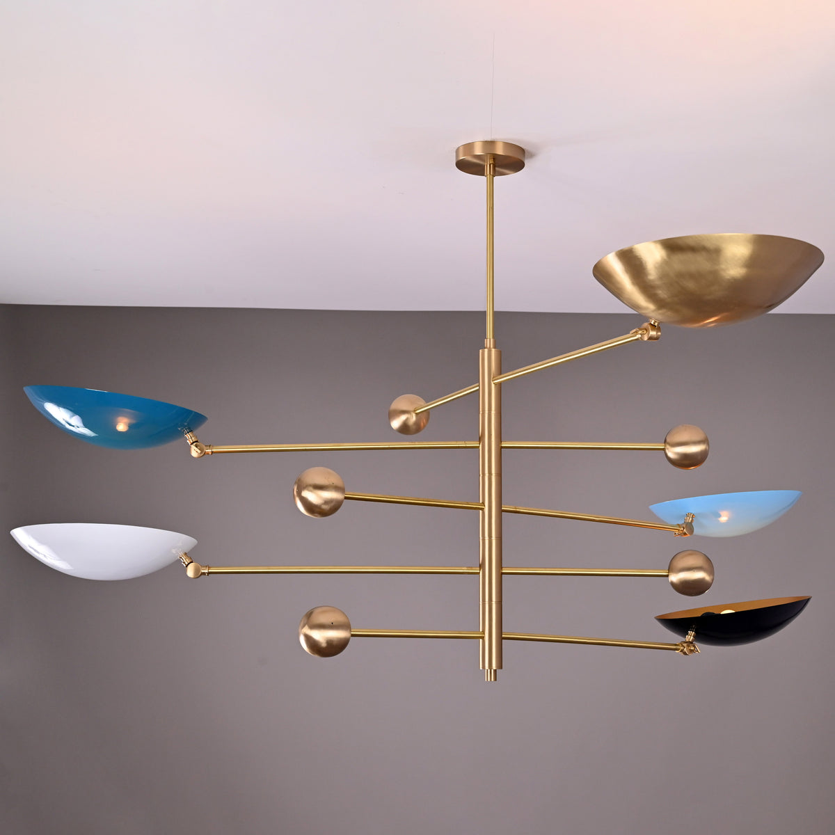 5-Light Uplight Brass Chandelier – Custom Handmade Mid-Century Modern Sculptural Ceiling Light |  - 32314