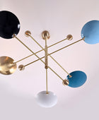 Large 5 Bulbs Brass Orbital Ambient Color Chandelier, Brass Colorful Pendant Lamp 62 inches Wide- 32314