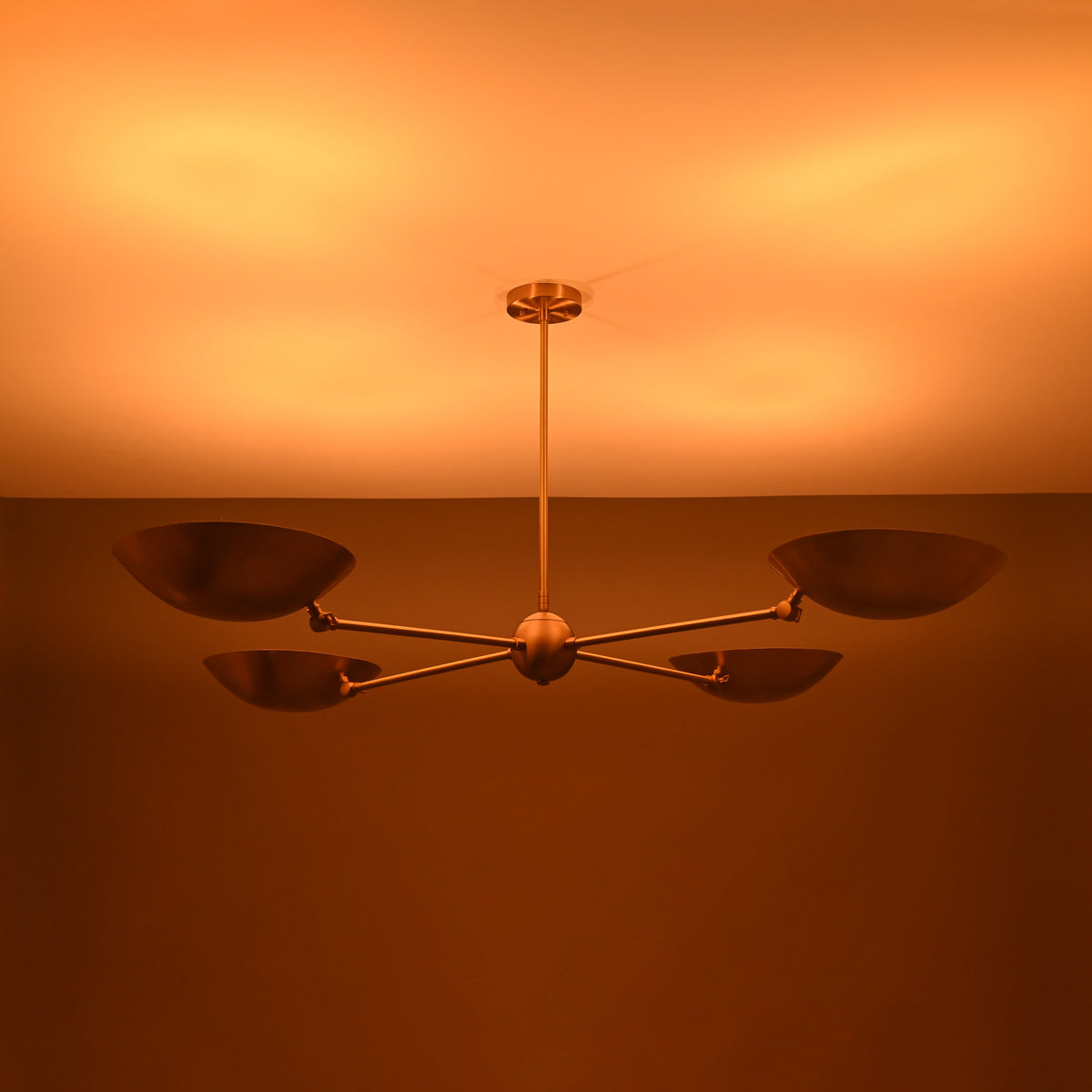 4-Light Uplight Brass Chandelier – Custom Mid-Century Modern Sculptural Ceiling Light |  & Handmade - 32315