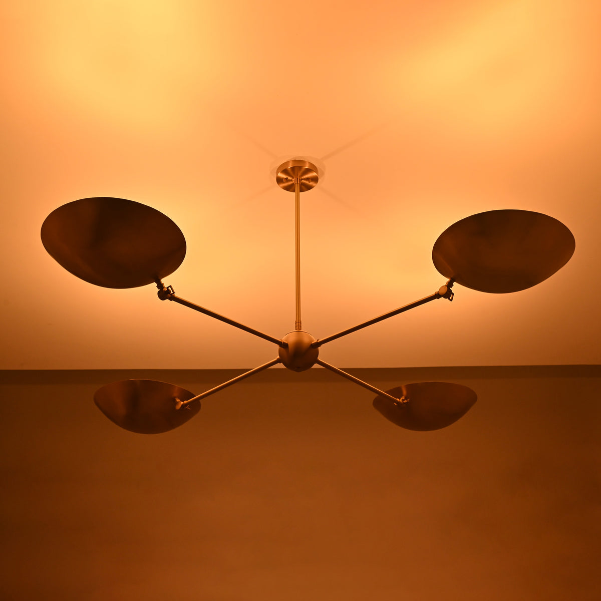 4-Light Uplight Brass Chandelier – Custom Mid-Century Modern Sculptural Ceiling Light |  & Handmade - 32315