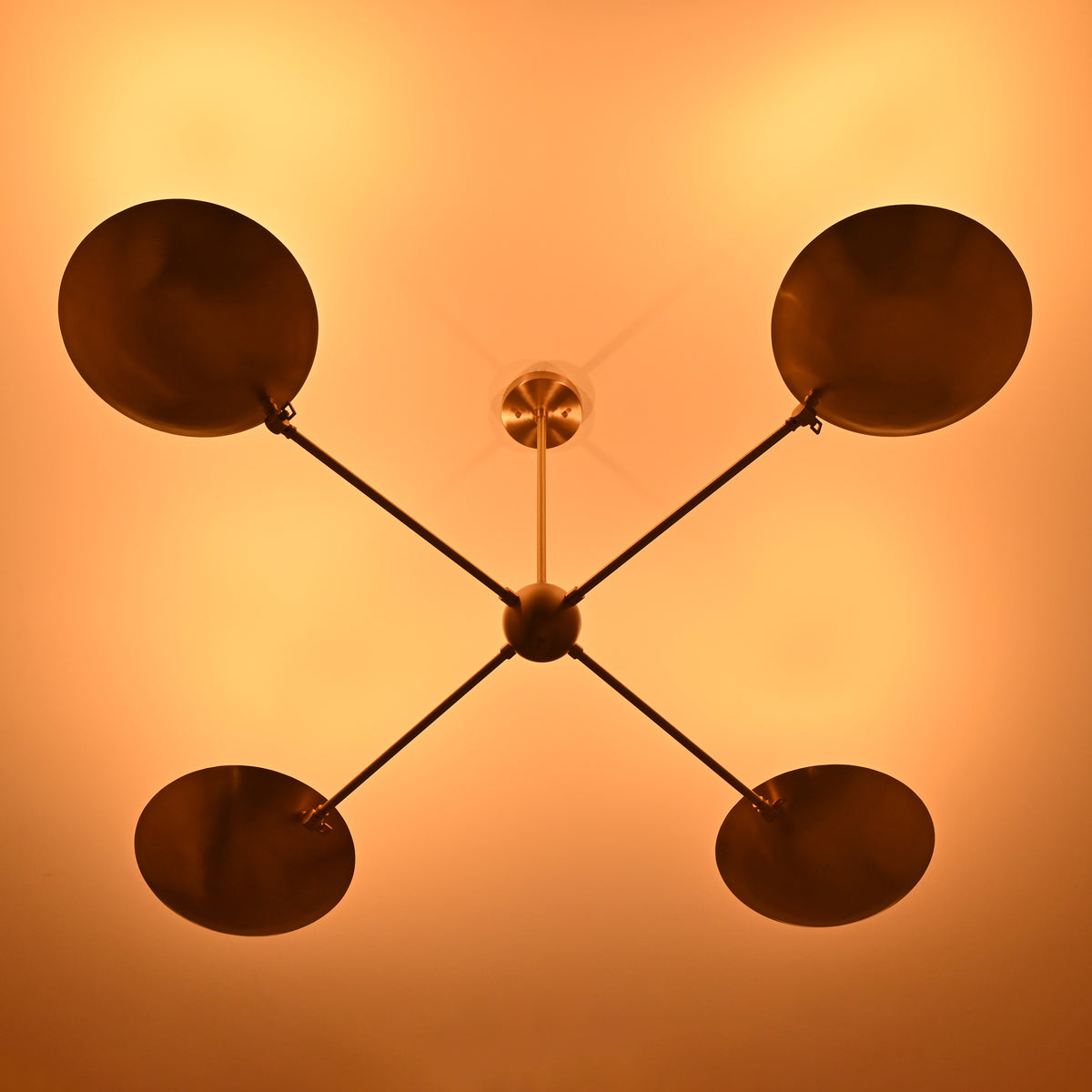 4-Light Uplight Brass Chandelier – Custom Mid-Century Modern Sculptural Ceiling Light |  & Handmade - 32315
