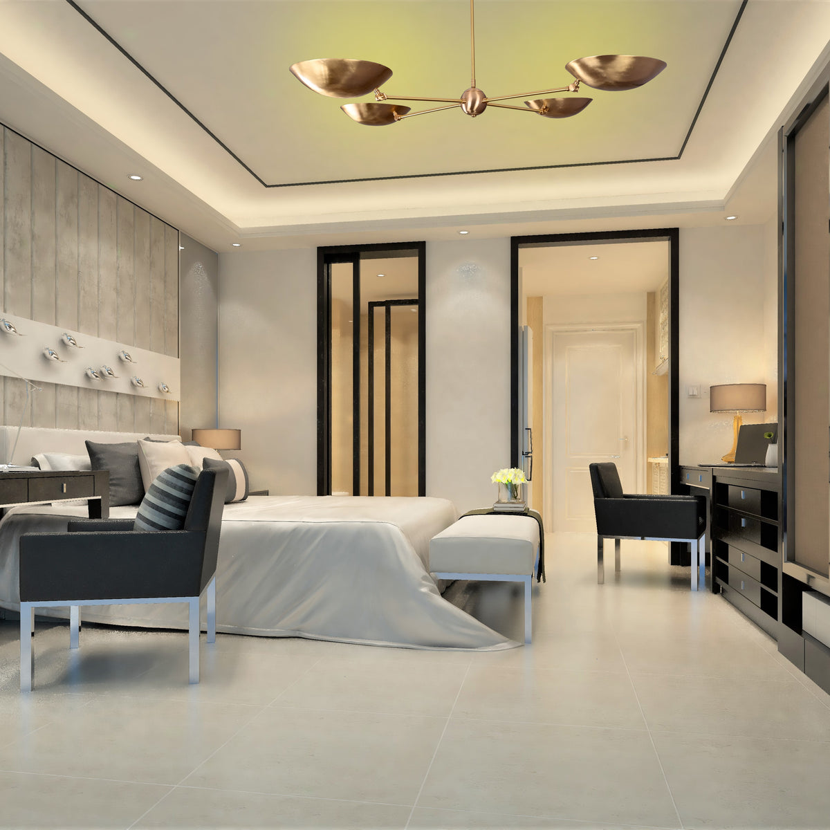 4-Light Uplight Brass Chandelier – Custom Mid-Century Modern Sculptural Ceiling Light |  & Handmade - 32315