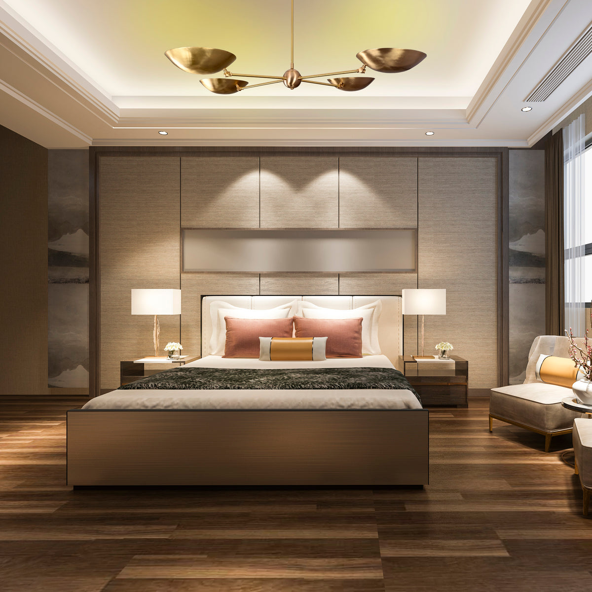 4-Light Uplight Brass Chandelier – Custom Mid-Century Modern Sculptural Ceiling Light |  & Handmade - 32315