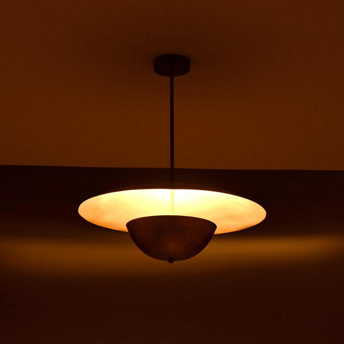 Modern Disc Brass Chandelier – Customizable Pendant Light with Black & Brass Finish Handcrafted Lighting Fixture - 32316