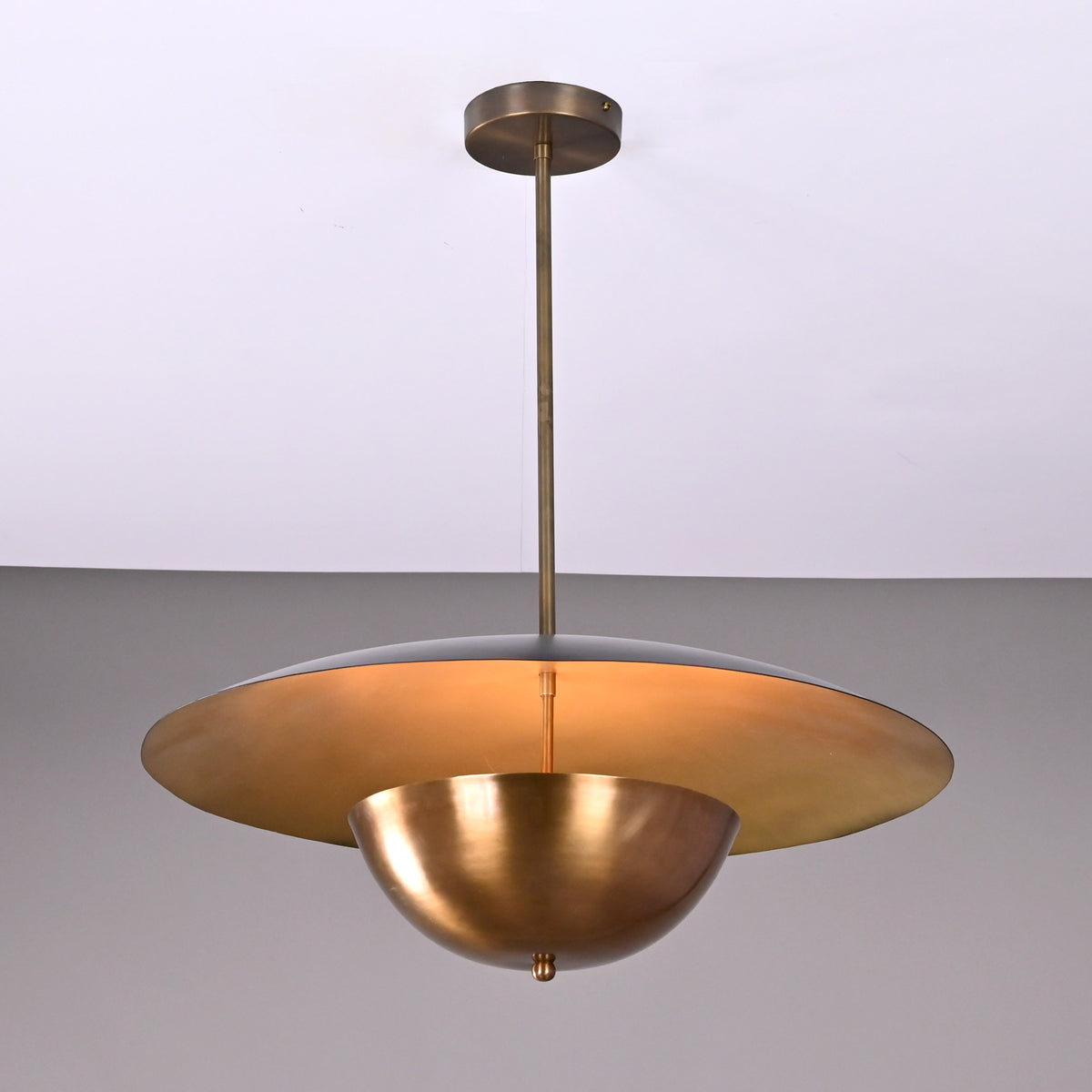 Modern Disc Brass Chandelier – Customizable Pendant Light with Black & Brass Finish Handcrafted Lighting Fixture - 32316