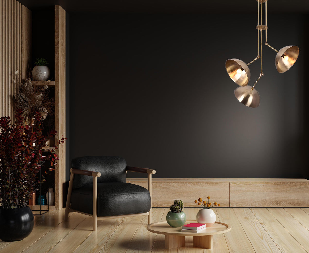 Handcrafted Modern Brass 3-Light Chandelier | Custom Finishes Mid-Century Style Ceiling Light Fixture - 32318