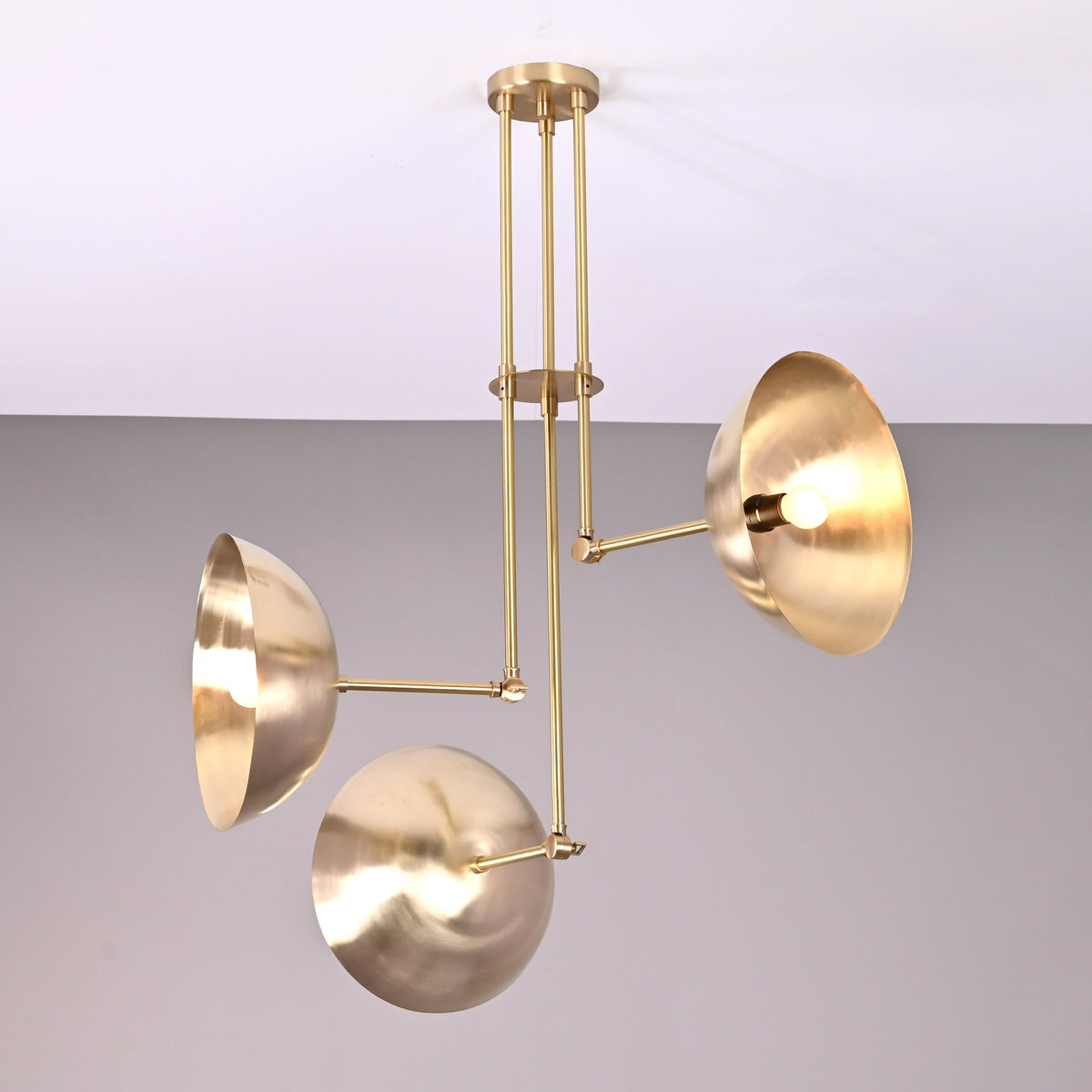 Handcrafted Modern Brass 3-Light Chandelier | Custom Finishes Mid-Century Style Ceiling Light Fixture - 32318