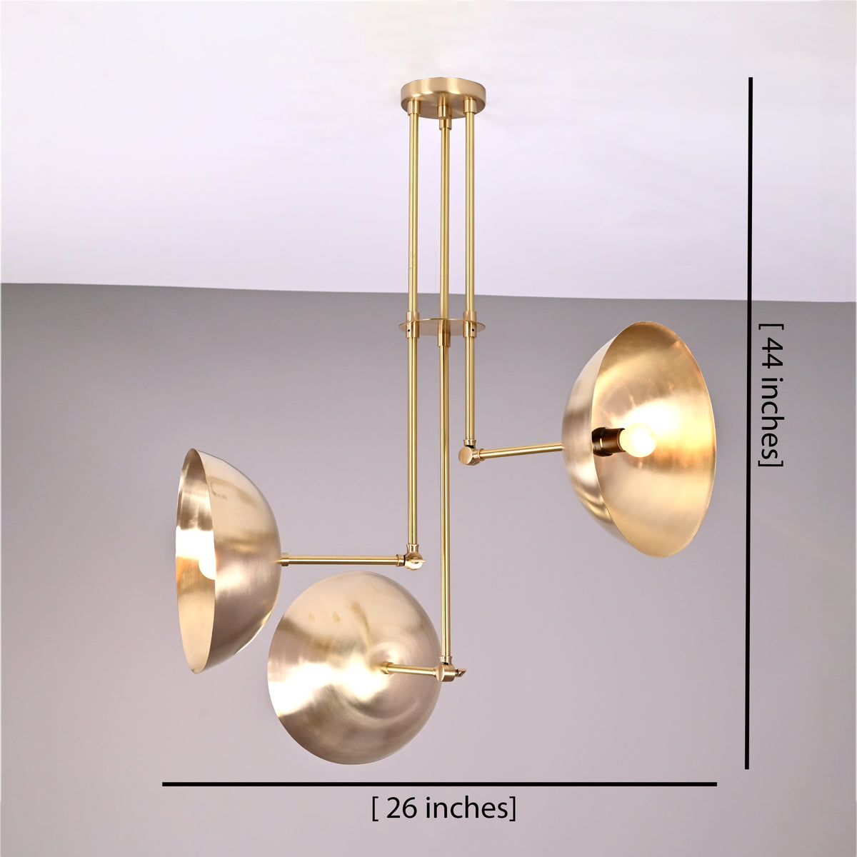 Handcrafted Modern Brass 3-Light Chandelier | Custom Finishes Mid-Century Style Ceiling Light Fixture - 32318