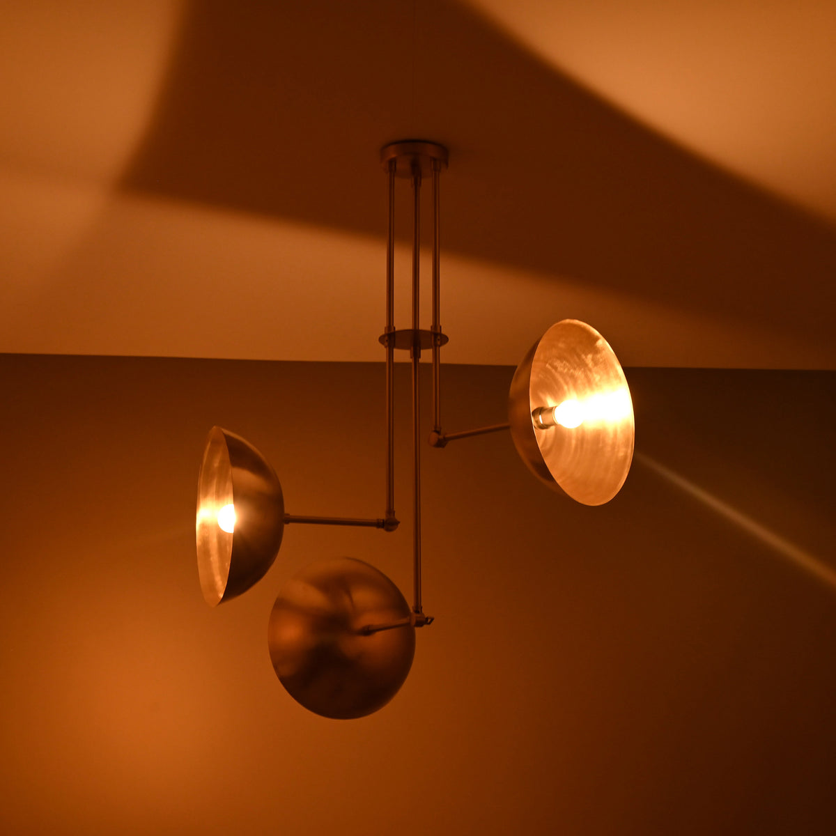 Handcrafted Modern Brass 3-Light Chandelier | Custom Finishes Mid-Century Style Ceiling Light Fixture - 32318