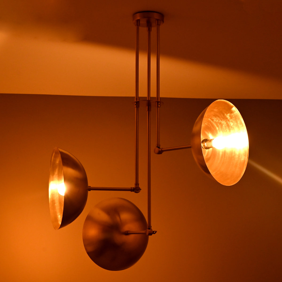 Handcrafted Modern Brass 3-Light Chandelier | Custom Finishes Mid-Century Style Ceiling Light Fixture - 32318