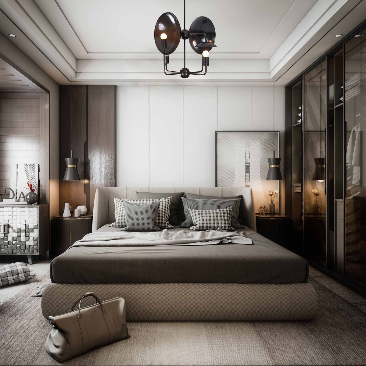 8-Light Full Brass Geometric Chandelier – Custom Modern Ceiling Pendant with Sculptural Bowl Shades |  - 32319