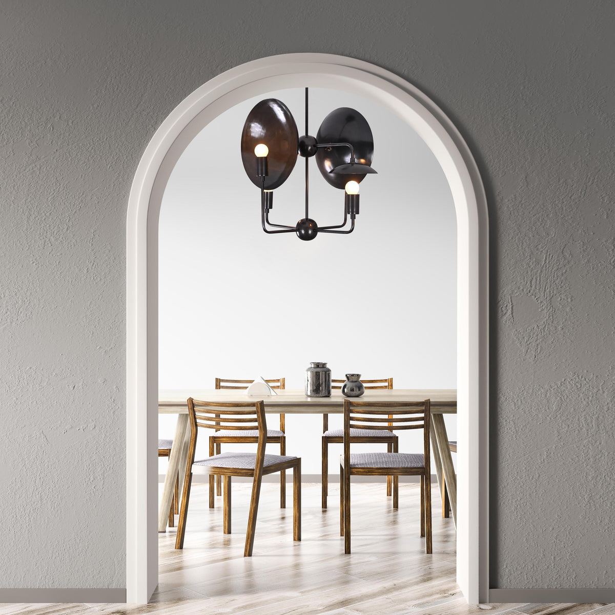 8-Light Full Brass Geometric Chandelier – Custom Modern Ceiling Pendant with Sculptural Bowl Shades |  - 32319