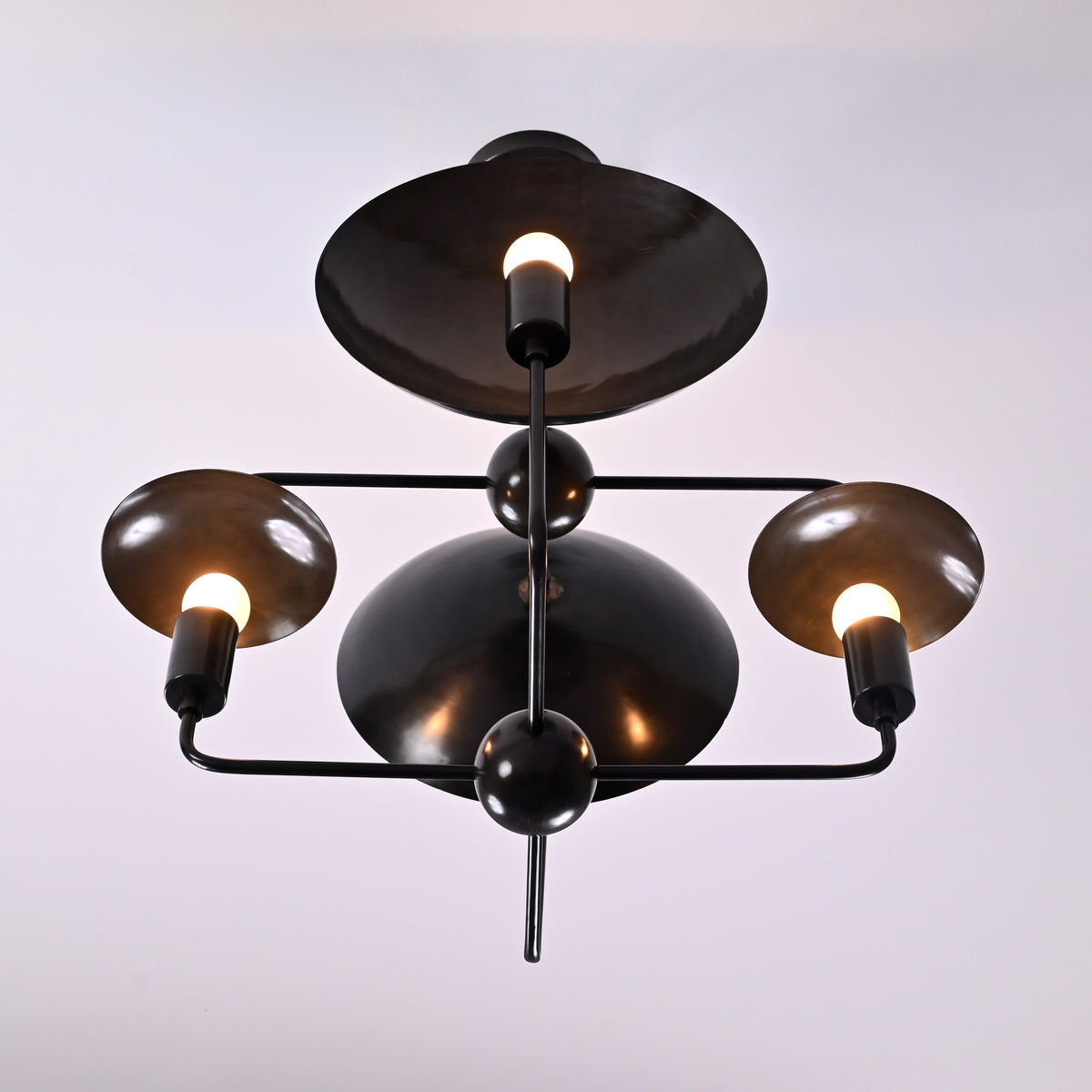 8-Light Full Brass Geometric Chandelier – Custom Modern Ceiling Pendant with Sculptural Bowl Shades |  - 32319