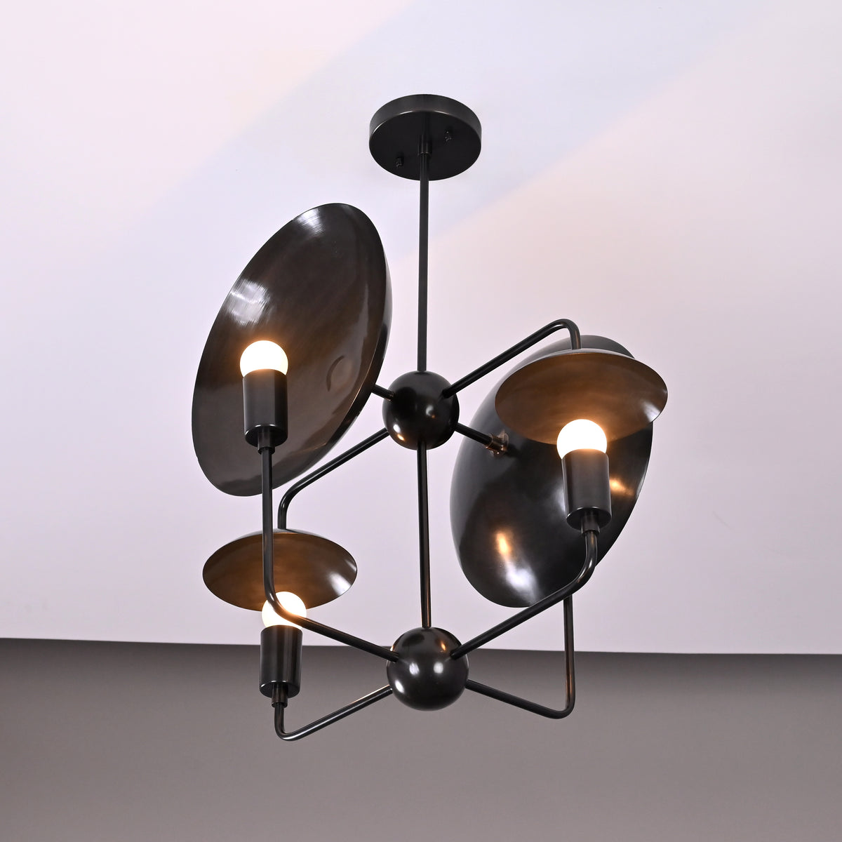 8-Light Full Brass Geometric Chandelier – Custom Modern Ceiling Pendant with Sculptural Bowl Shades |  - 32319