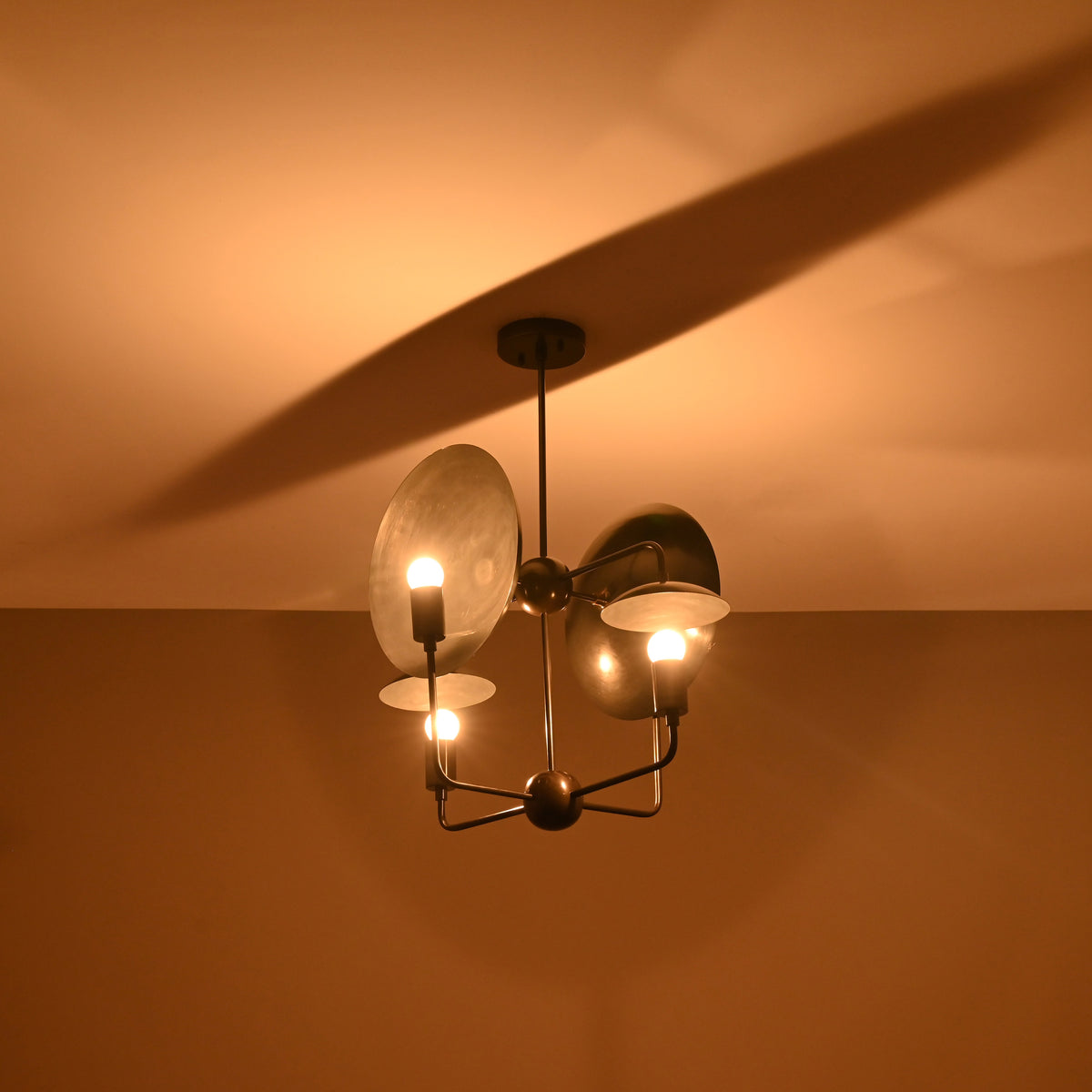 8-Light Full Brass Geometric Chandelier – Custom Modern Ceiling Pendant with Sculptural Bowl Shades |  - 32319