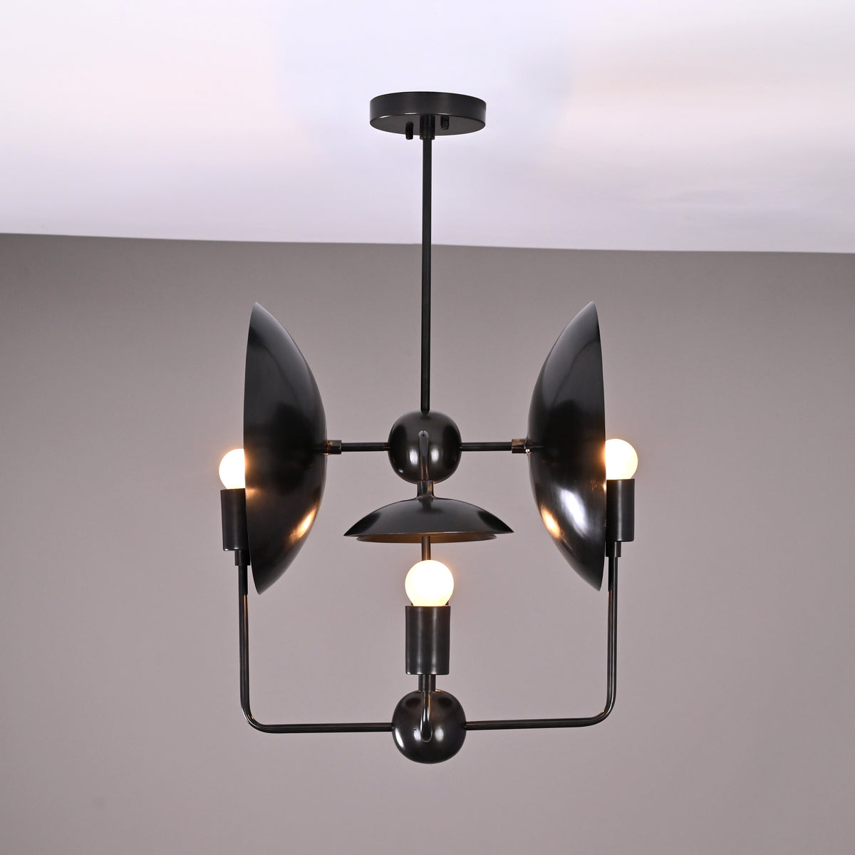 8-Light Full Brass Geometric Chandelier – Custom Modern Ceiling Pendant with Sculptural Bowl Shades |  - 32319